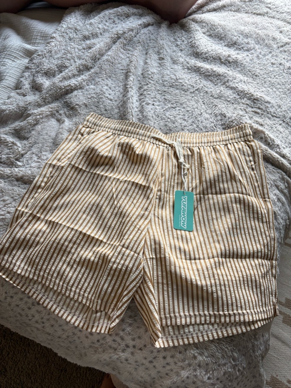 Striped Drawstring Mens Swim Shorts - Beige